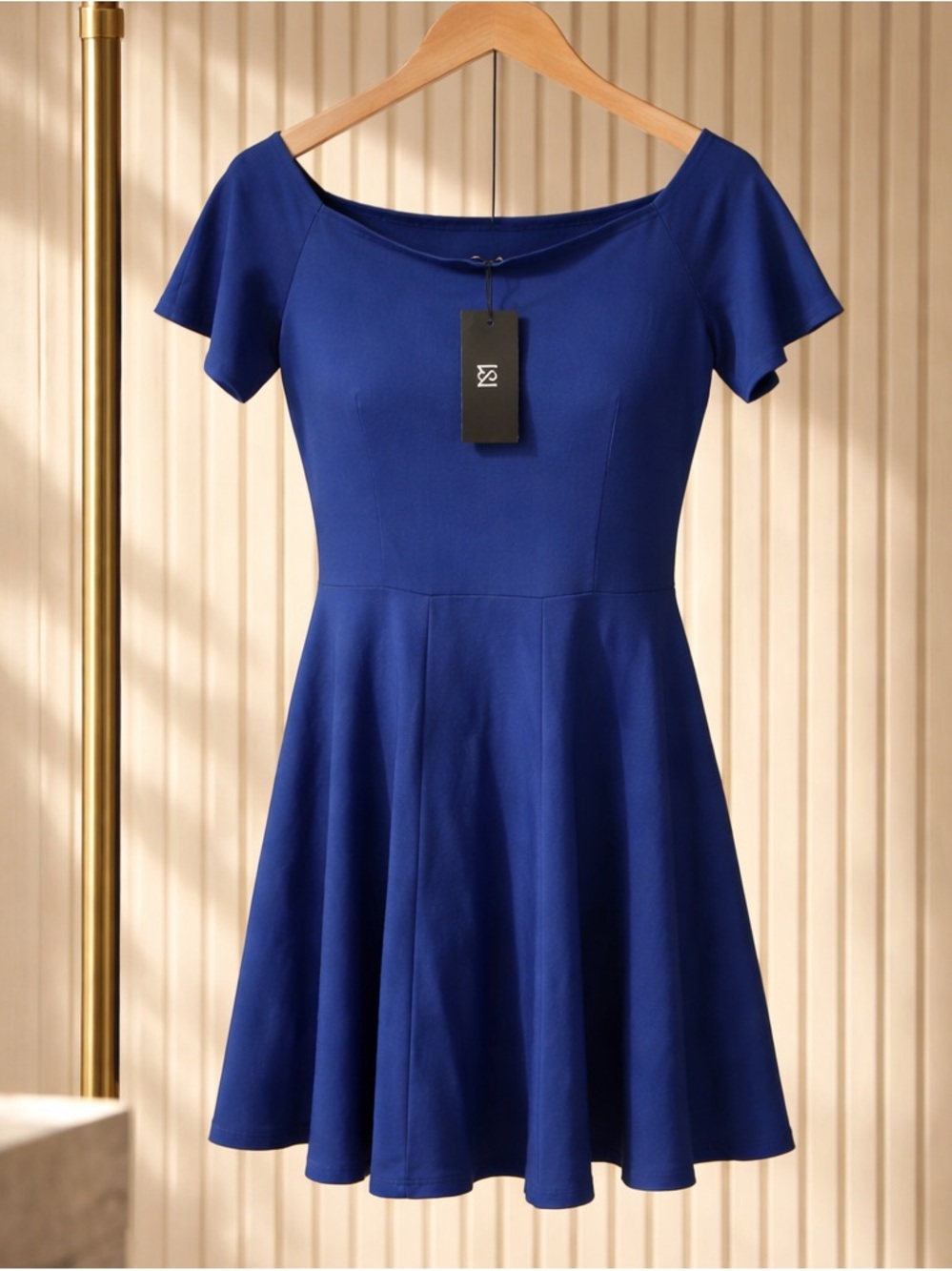 Unknown Brand Women's Blue Midi Dress - Off-Shoulder Fit-and-Flare